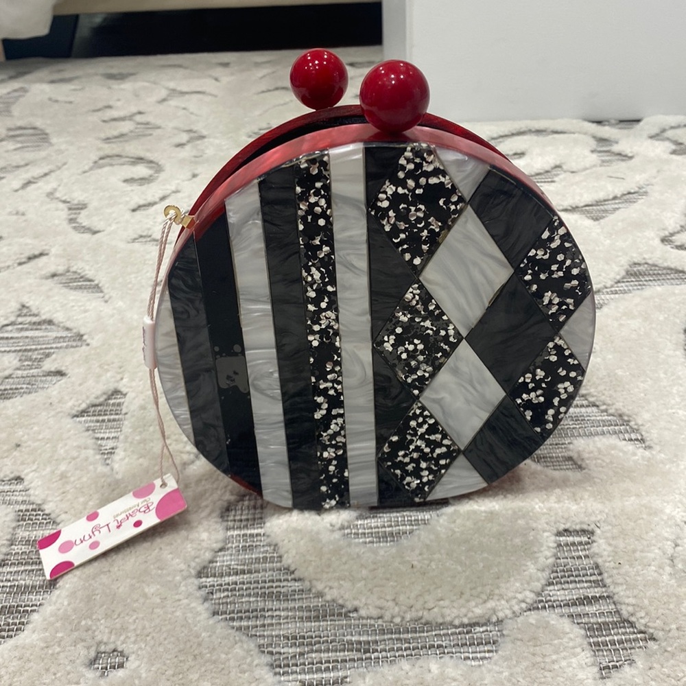 NWT Bari Lynn Black and White with Red Accent Clutch Bag